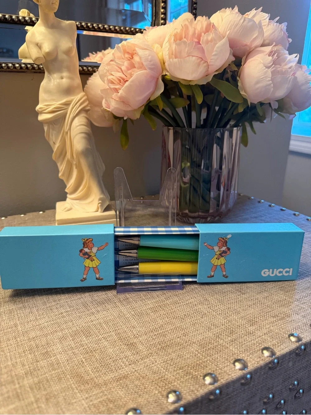 Gucci Turquoise Box with Playful Vintage Girl Motif